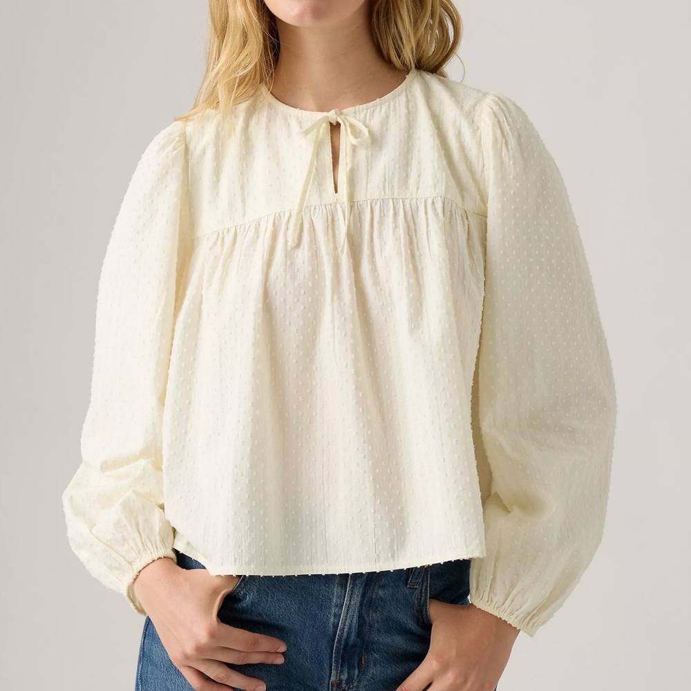 NWT Levi’s Josephine Long Sleeve Holiday Top White Swiss Dot Relaxed Blouse XS